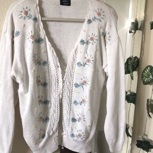 Pastel floral embroidered knit cardigan